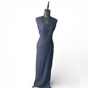 Vintage Navy Blue Maxi Dress 13/14 Sleeveless Scoop Neck Formal Evening Gown